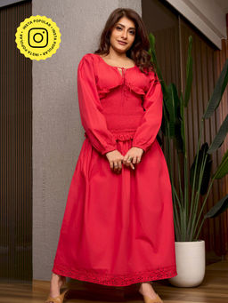 How When Wear - Red Muse Smocked Cotton Dress