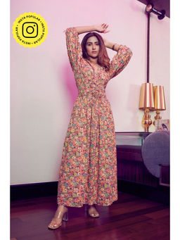 How When Wear - Floral Printed Smocked Maxi Dress