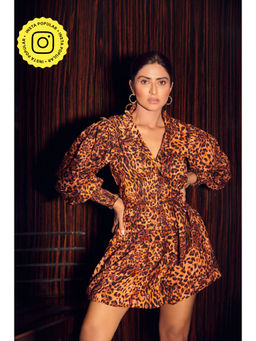 How When Wear - Leopard Printed Button Fly Mini Dress