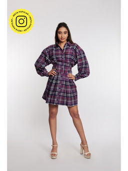 How When Wear - Checked Cinched Waist Mini Dress