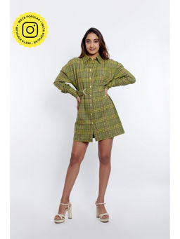 How When Wear - Check Belted Mini Shirt Dress