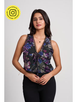 How When Wear - Purple Velvet Lace Trim Vest Top