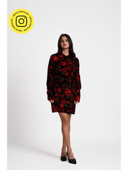 How When Wear - Black Rose Velvet High Neck Mini Dress