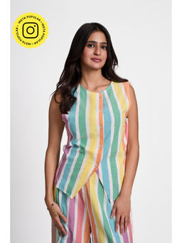 How When Wear - Multi-Colour Summer Stripes Linen Cami Top