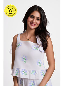 How When Wear - White Cotton Floral Embroidered Top