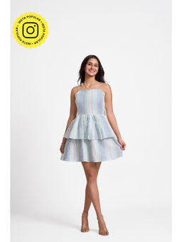 How When Wear - Multi-Colour Seersucker Stripe Layered Dress