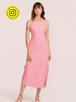 How When Wear - The Pink Check Wraparound Midi Dress