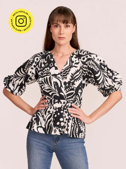 How When Wear - Womens Cotton Printed Multi-Color Top