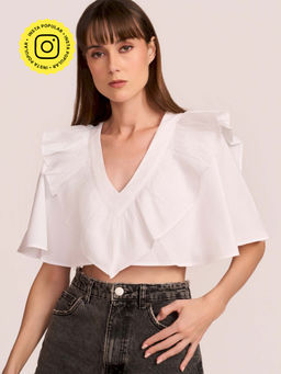 How When Wear - Womens Cotton Solid White Crop Top