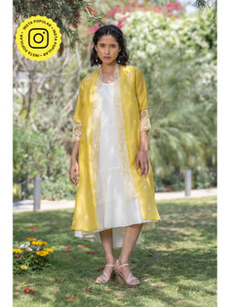 Karuna Khaitan - Griva White Yellow Dress with Overlay (Set of 2)