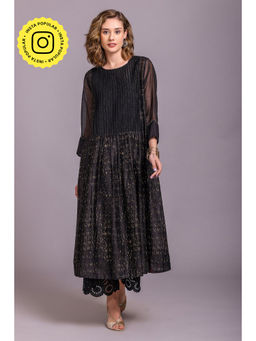 Karuna Khaitan - Black Iris Anarkali Kurta with Pant and Inner (Set of 3)