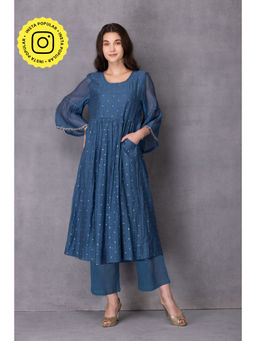Karuna Khaitan - Blue Zenda Anarkali Kurta with Pant (Set of 2)