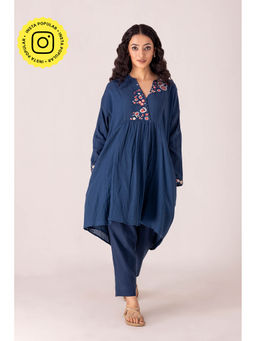 Karuna Khaitan - Womens Blue Dhruvee Embroidered Co-ord (Set of 2)
