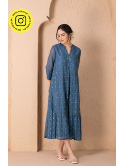 Karuna Khaitan - Blue Daisy Embroidered Zari Dress