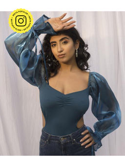 Lea Clothing - Eliza Teal Organza Bodysuit