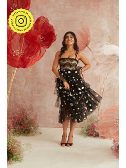 Lea Clothing - Aria Black Daisy Tulle Corset Midi Dress