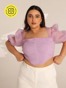 Lea Clothing - Luna Lavender Puff Sleeve Corset Top