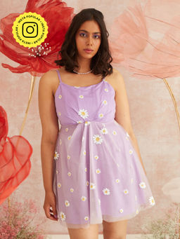 Lea Clothing - Lila Lavender Daisy Corset Mini Dress