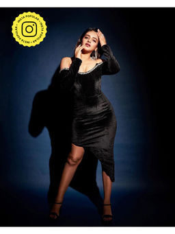 Lea Clothing - Adele Black Velvet Corset Rhinestone Dress