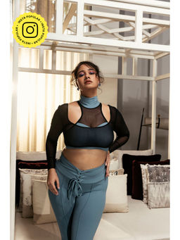Lea Clothing - Astrid Black Crop Top & Blue Bralette (Set of 2)