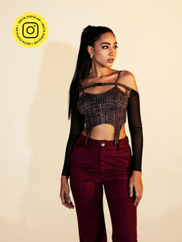 Lea Clothing - Vera Burgundy Plaid Suspender Corset