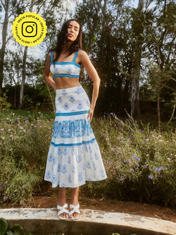 Lea Clothing - Alessa White and Blue Print Lace Skirt (Set of 2)