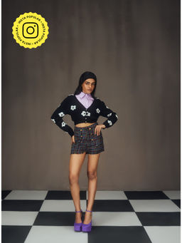 Lea Clothing - Zahana Lavender Crop Shirt, Tweed Shorts & Cardigan Multi-Color (Set of 3)