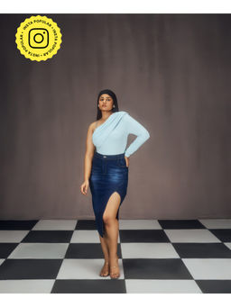 Lea Clothing - Lisa Blue Asymmetrical Bodysuit
