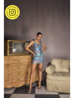 Lea Clothing - Zola Rainbow Holographic Corset & Mini Skirt Multi-Color (Set of 2)