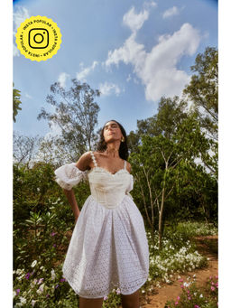 Lea Clothing - Theodora White Schiffli Puff Corset Dress