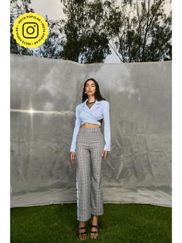 Lea Clothing - Agnes Baby Blue Blazer Style Top & Checked Trousers (Set of 2)