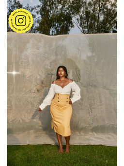 Lea Clothing - Lois White And Tan Corset Skirt And Shirt (Set of 2)