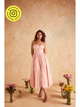 Lea Clothing - Brynlee Baby Pink Floral Printed Corset Midi Dress