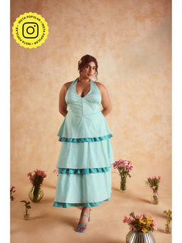 Lea Clothing - Love Blue Corset Ruffled Maxi Dress