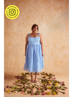 Lea Clothing - Patricia Blue Schiffli Midi Dress