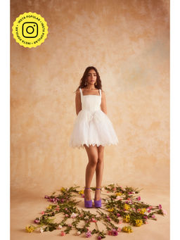 Lea Clothing - Ophelia White Embroidered Puff Mini Corset Dress