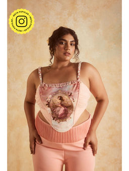 Lea Clothing - Galina Pink Vintage Print Corset Crop Top