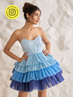 Lea Clothing - Belle Blue Ombre Ruffle Tulle Puff Corset Dress