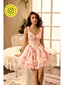 Lea Clothing - Felicia Baby Pink Corset Puff Mini Dress