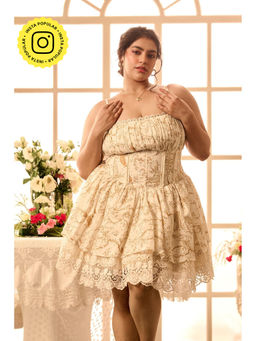 Lea Clothing - Blakely White Golden Print Lace Mini Dress
