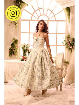 Lea Clothing - Allegra White Blue Printed Corset Maxi Dress