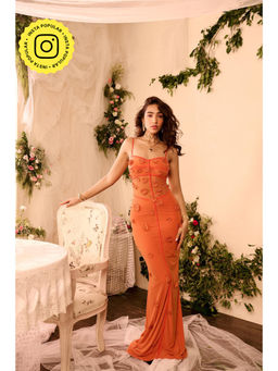 Lea Clothing - Salomi Rust 3D Flower Bodycon Dress