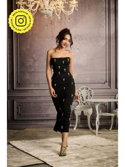 Lea Clothing - Elizabeth Black Crystal Hand-Embellished Midaxi Skirt