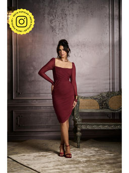 Lea Clothing - Venus Burgundy Side Slit Ruched Dress