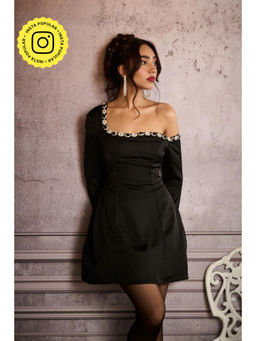Lea Clothing - Amara Black Rhinestone Embellished A-Line Mini Dress