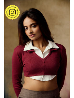 Lea Clothing - Women's Burgundy Solid Crop Top