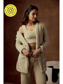Lea Clothing - Women's Beige Textured Crop Top