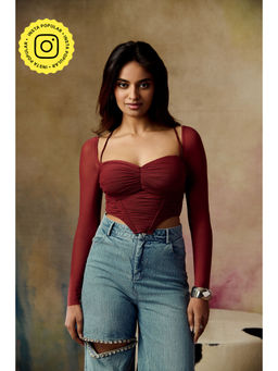 Lea Clothing - Women's Burgundy Solid Crop Top
