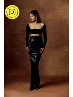 Lea Clothing - Aislinn Black High-Waisted Faux Leather Maxi Skirt