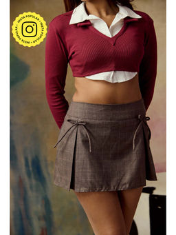 Lea Clothing - Aspen Grey Pleated Bow Detailing Mini Skirt